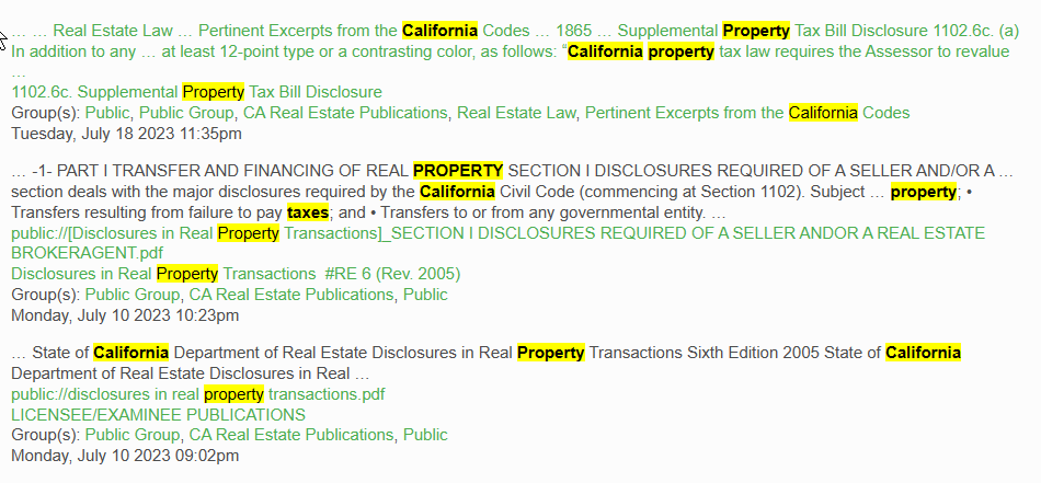 keyword search - california property taxes - results